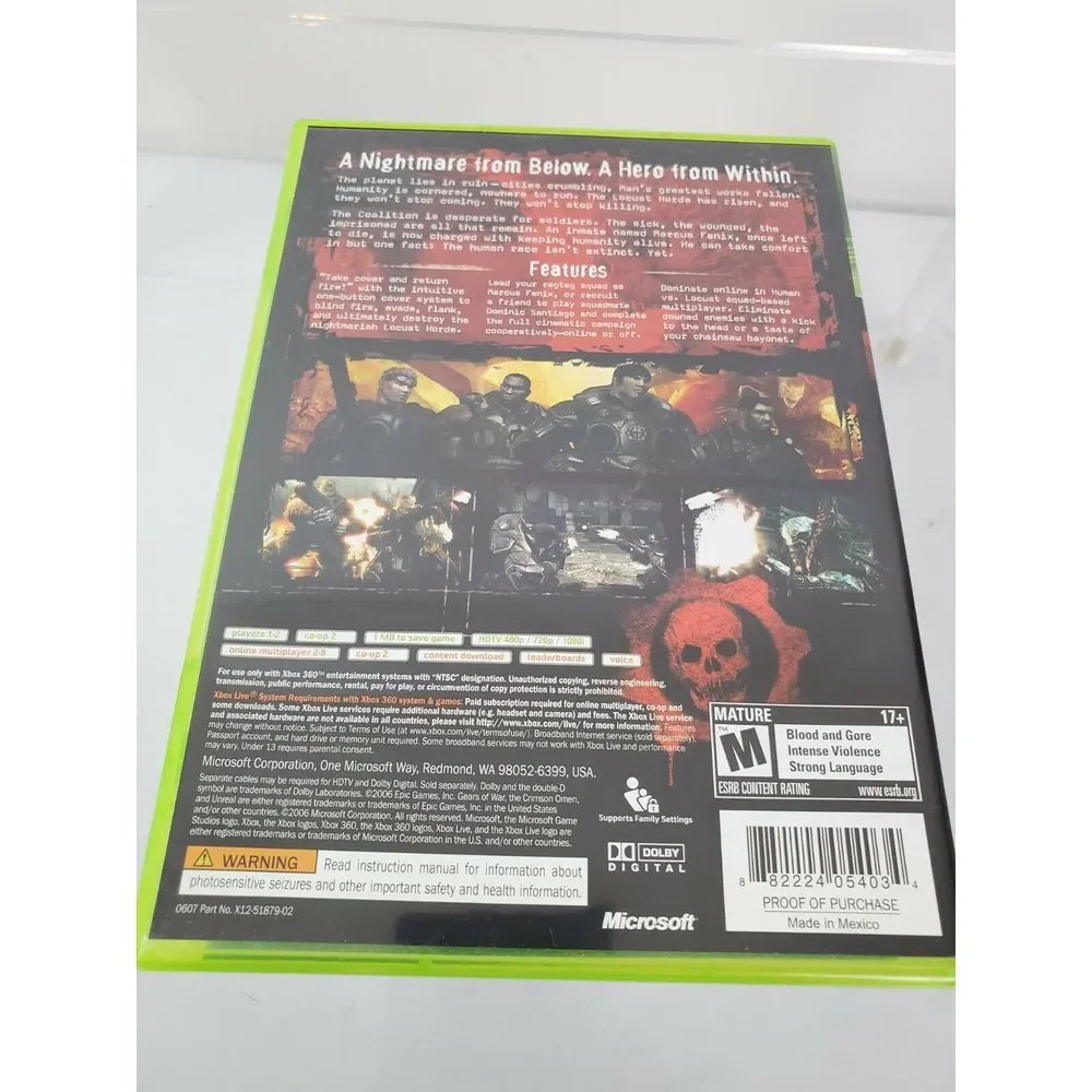 Gears of War Xbox 360 Video Game Mature by Epic‎ Games